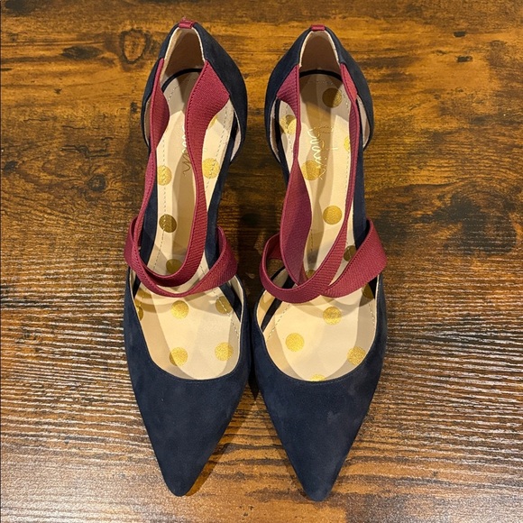 Boden Arabella pumps size 39 US Size 8 Navy Blue Suede Purple Pointy Toe Shoes - Picture 4 of 6